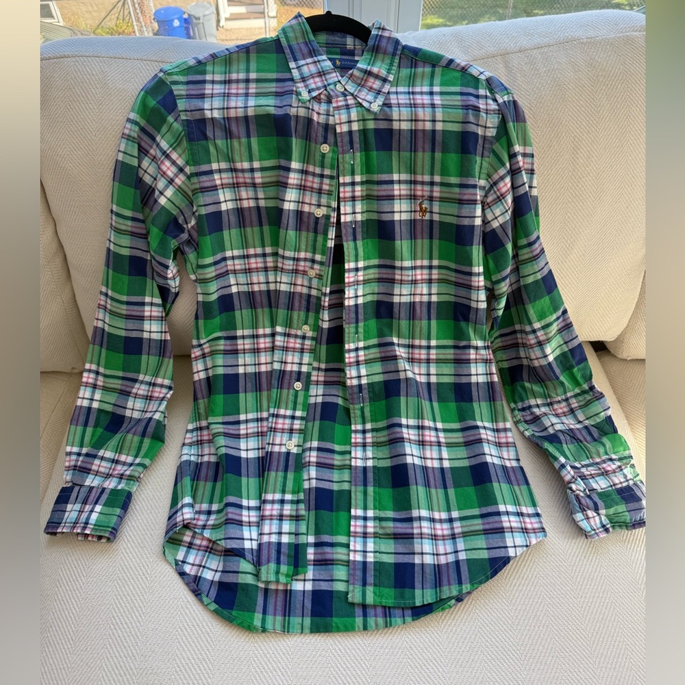 Ralph Lauren Men's Blue and Green Plaid Shirt size men’s small